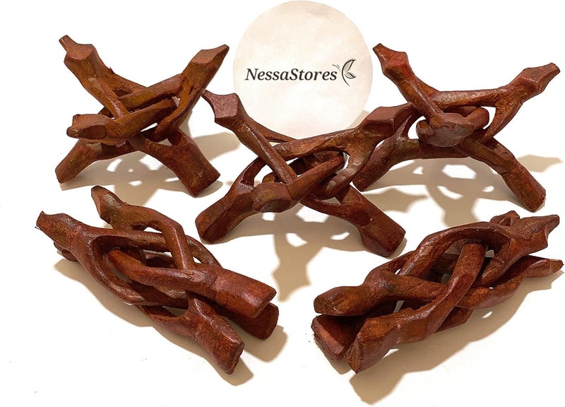 NESSASTORES - Carved Tripod Wood Stand Holder 4" #JC-045 (8 pcs) - Image 1